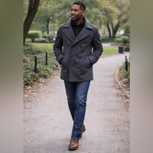 Kenneth Cole Reaction Men’s Charcoal Wool Blend Pea Coat Size M EUC